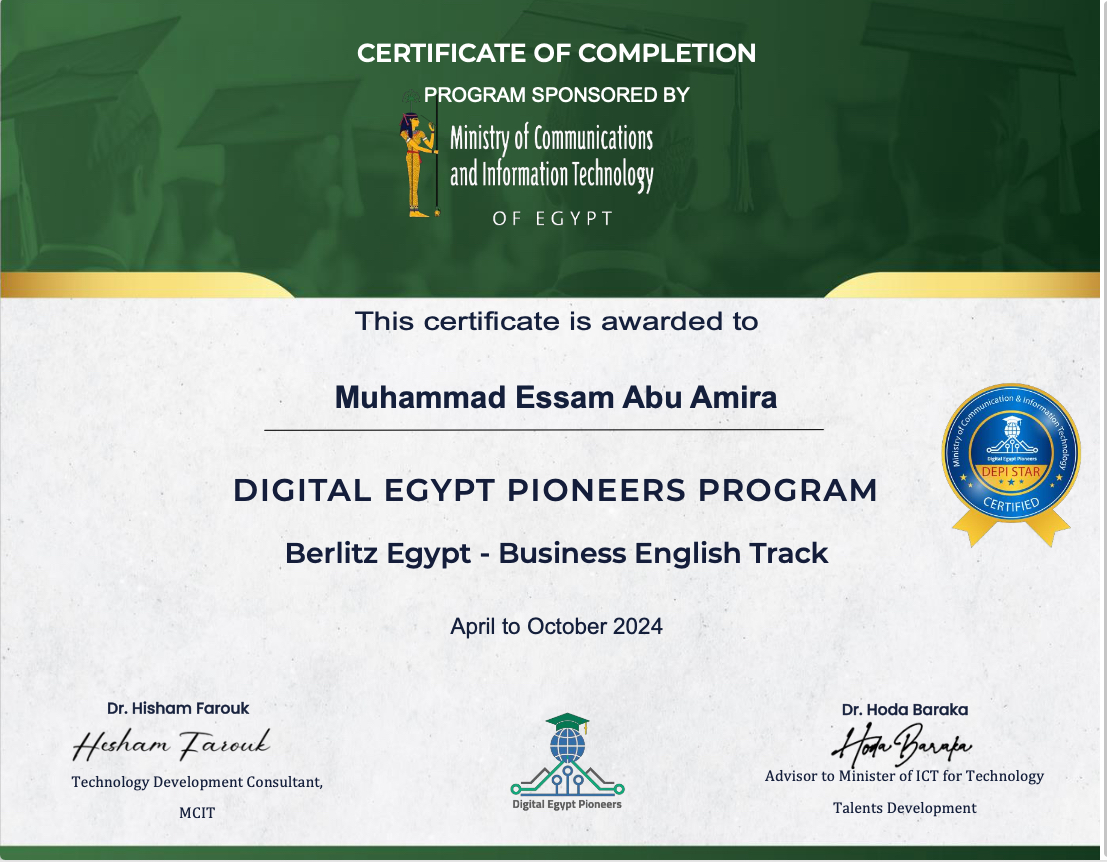 Certificate of Completion - Digital Egypt Pioneers Program