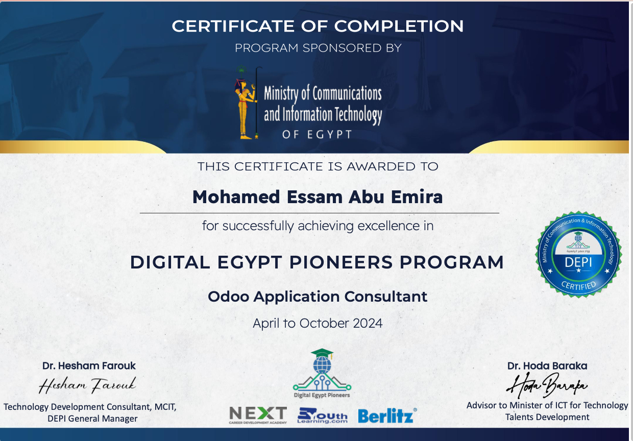 Certificate of Completion - Digital Egypt Pioneers Program