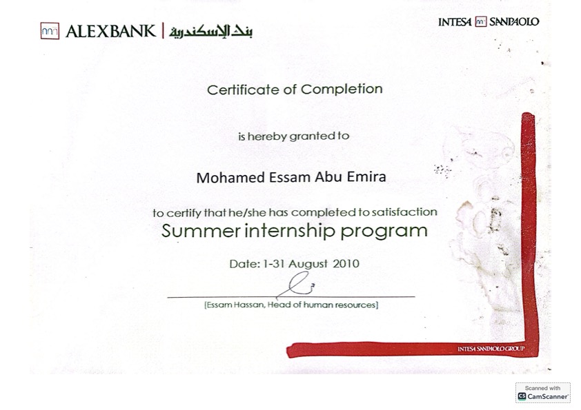AlexBank Summer Internship Certificate